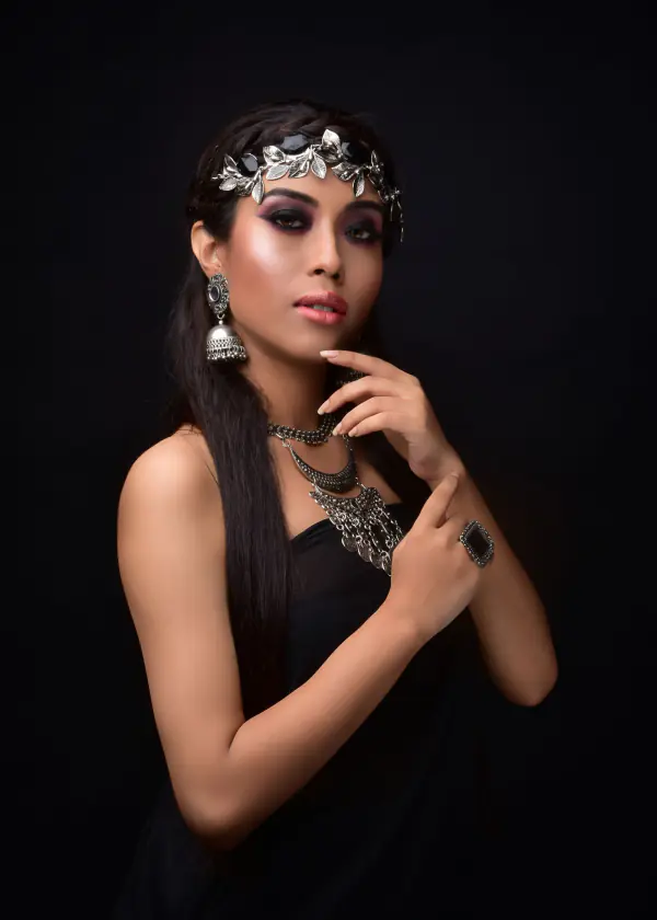Editorial portrait with silver jewelry
