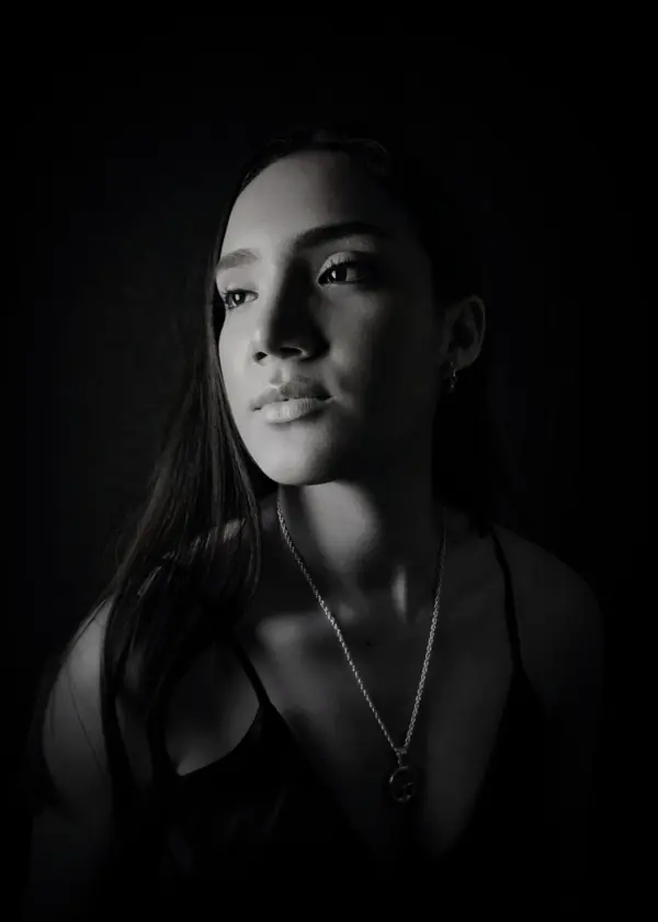 Black and white portrait with necklace