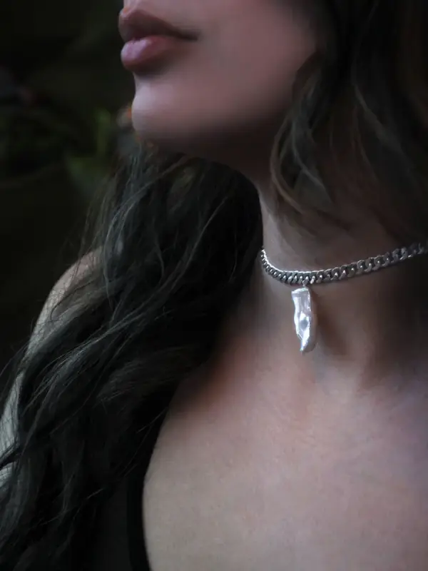 Ribbon Necklace worn